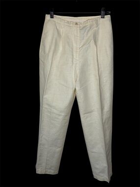 Liz Claiborne Lizsport Pants Size 10P Cream Vtge Linen/Cotton High Waist Trouser
